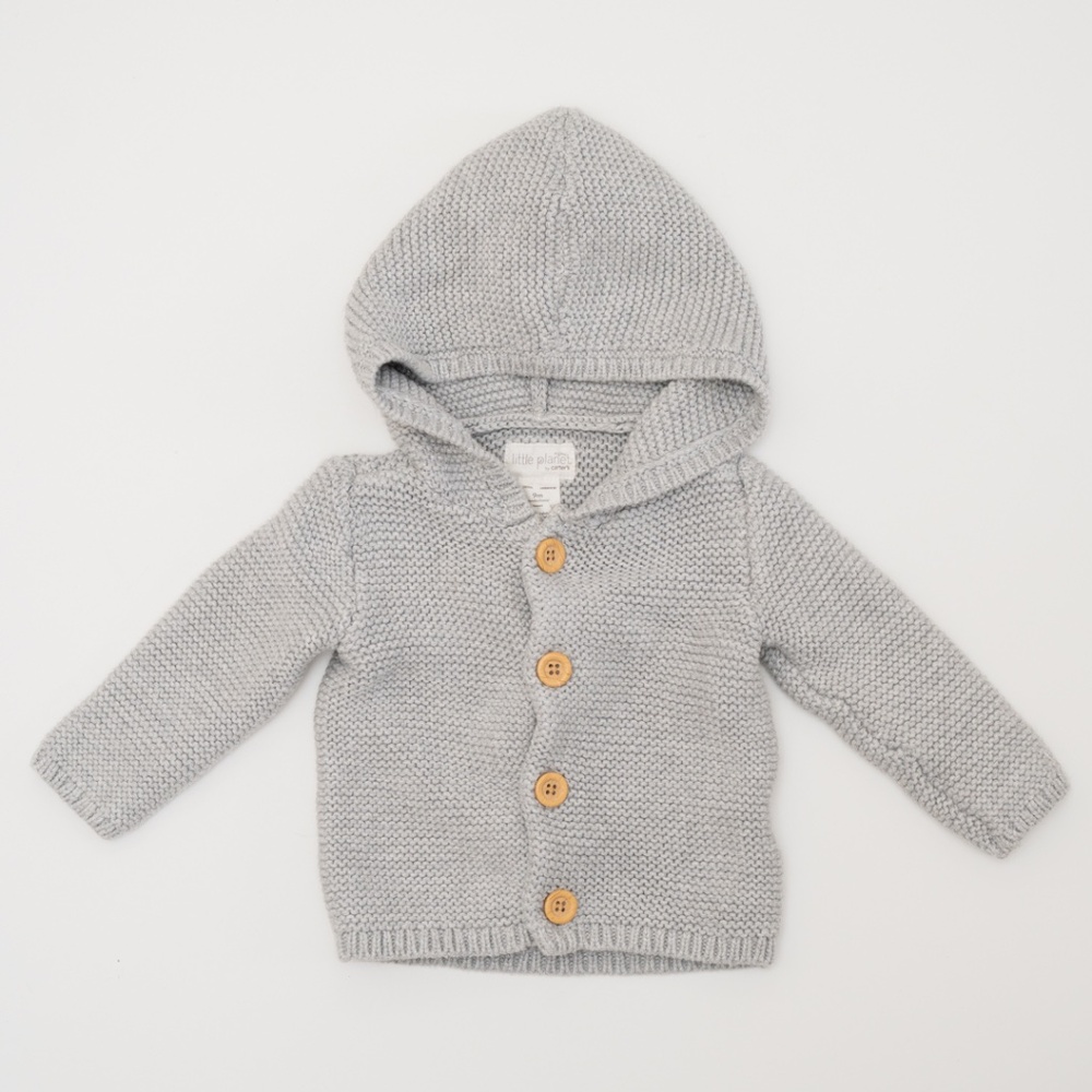 Little Planet by Carter's Organic Gray Knit Hooded Cardigan Size 9M